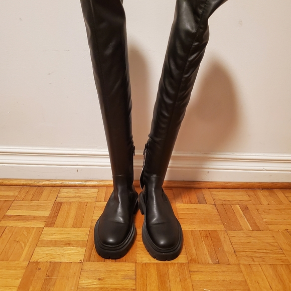 zara OTK Lug sole stretch tall boots - Picture 4 of 11
